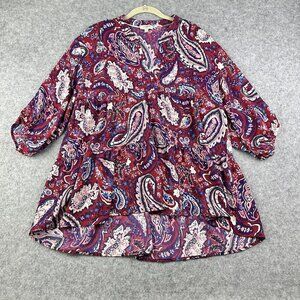 Umgee Top Blouse Womens L Floral Paisley Tiered Hi Low V-Neck Flowy Office Boho
